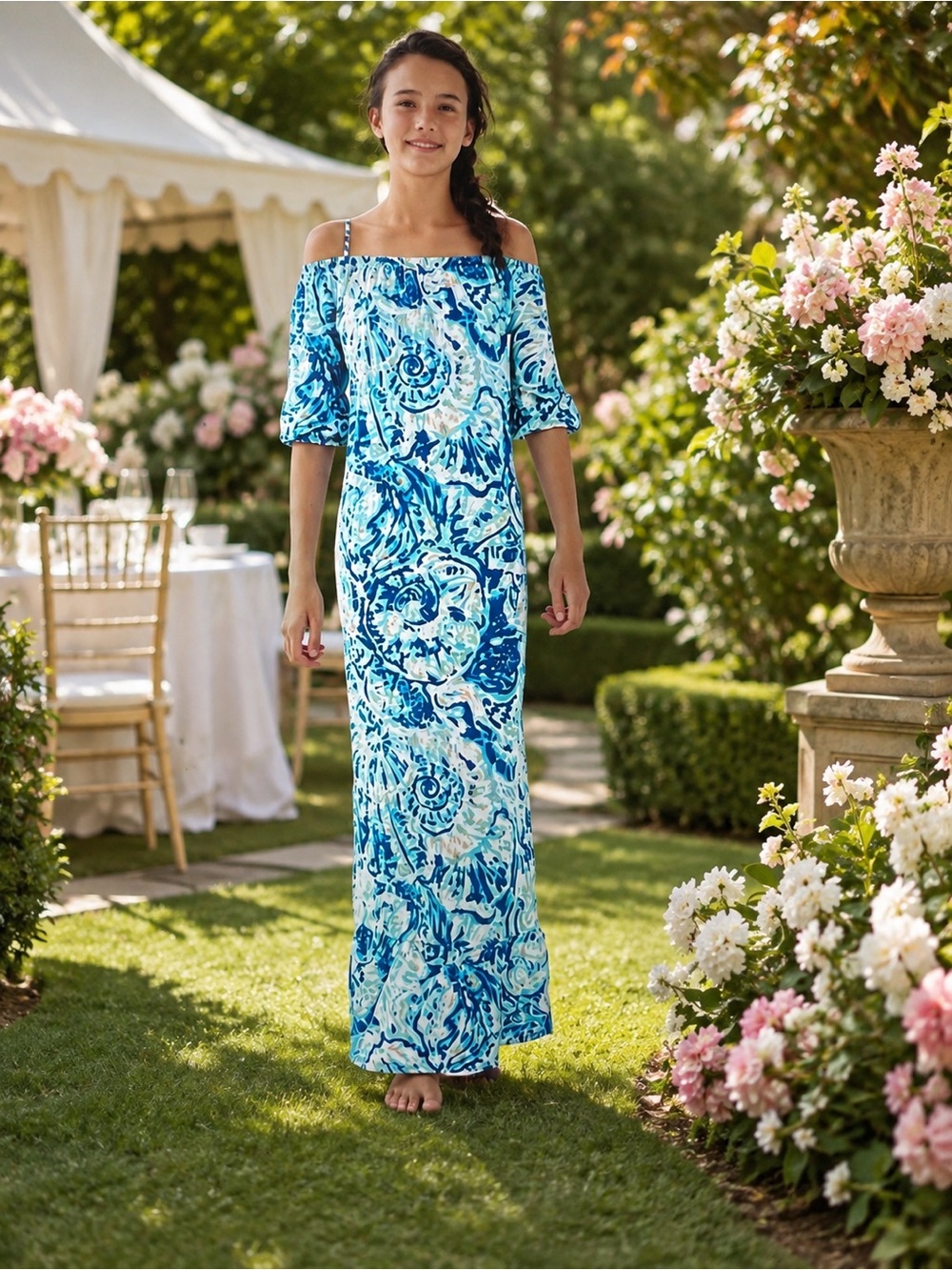 Lilly Pulitzer Clary Maxi Dress-Bennet Blue Salty Seas Girls XL 12-14 Host Pick